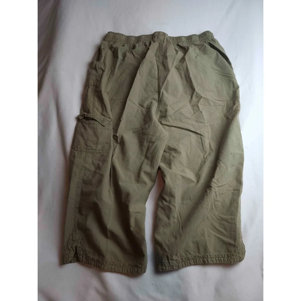 Karen Scott Cargo Utility Pants Womens XL Olive Green Cotton Drawstring Cropped